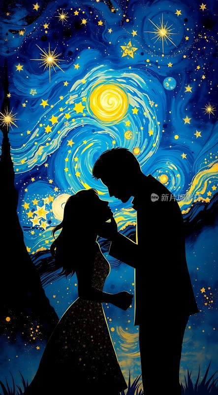 星空下的浪漫拥吻