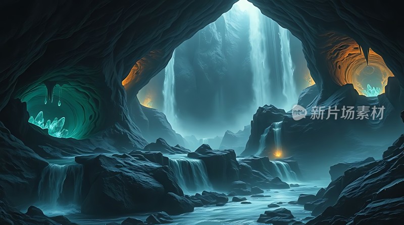 神秘洞穴瀑布奇景