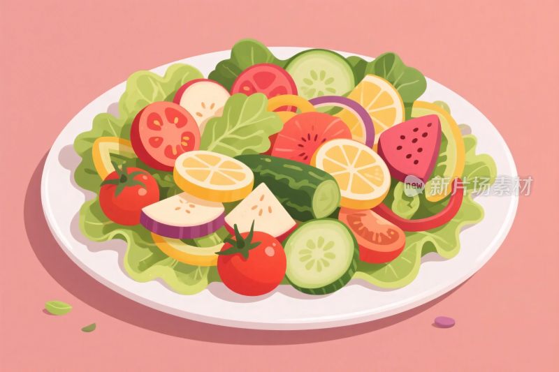 蔬菜水果沙拉插画