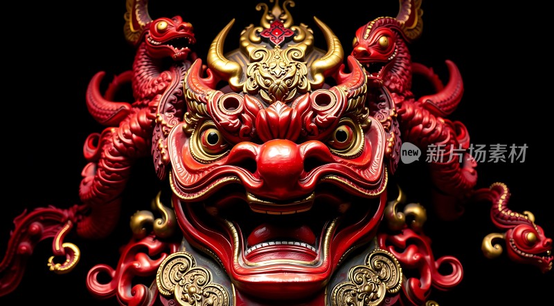 红色舞狮面具