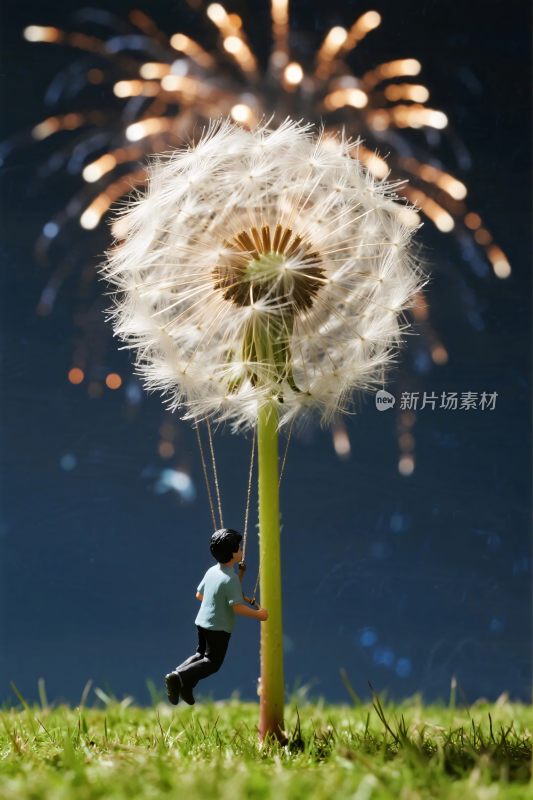 小孩与蒲公英玩烟花