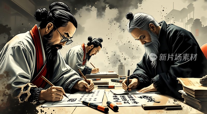 古风书法创作场景