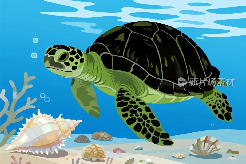 卡通海龟水下世界