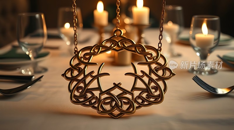 烛光晚餐上的精美吊坠