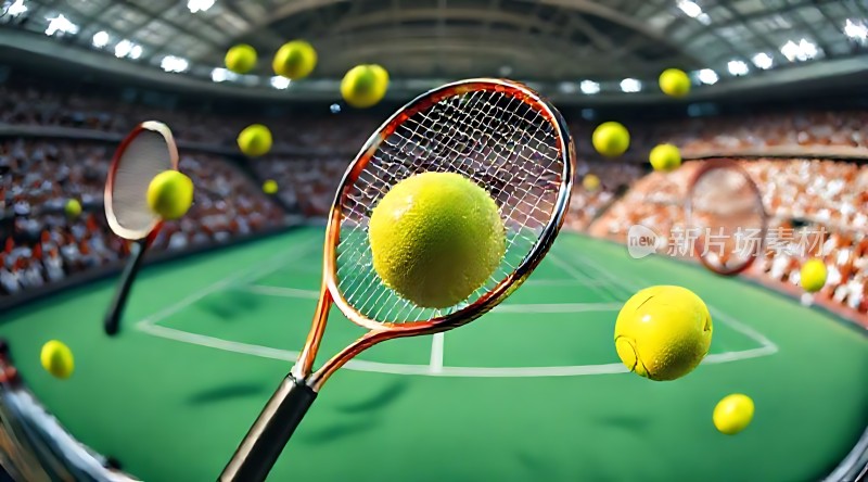 网球盛宴球拍与飞舞的网球