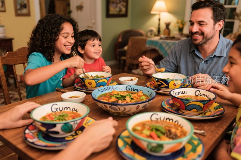 家庭用餐温馨场景