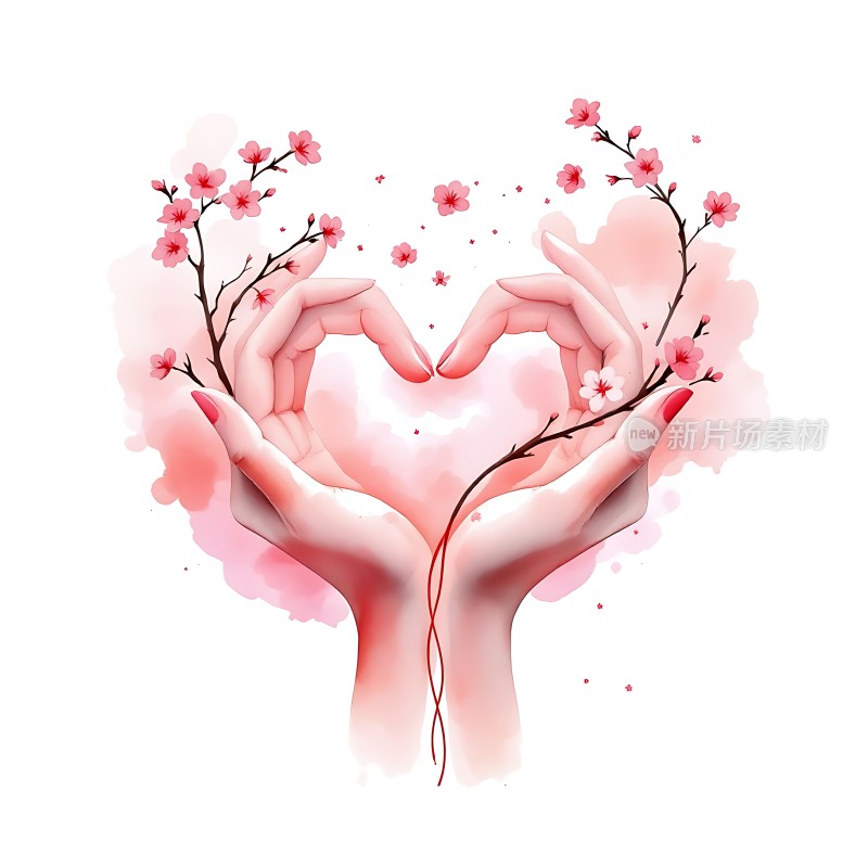 双手捧心樱花绽放