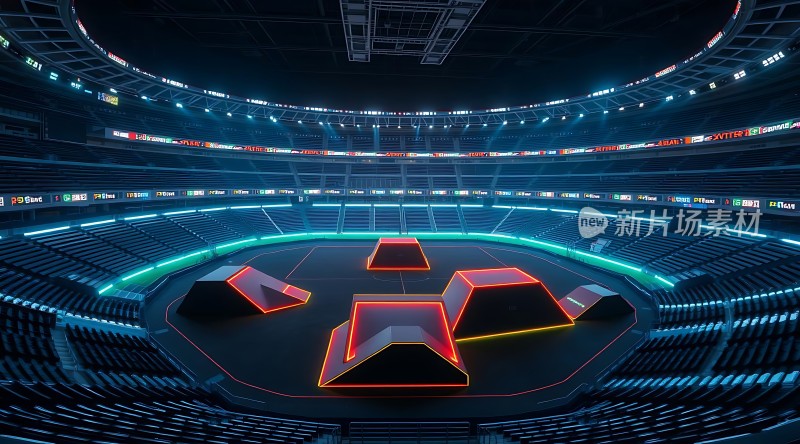 未来科技感竞技场红蓝灯光闪耀舞台
