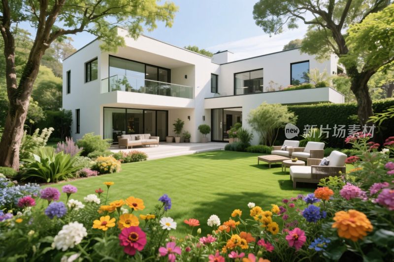 现代豪华住宅与花园景观