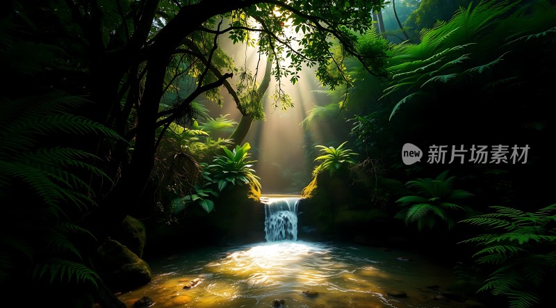 阳光森林小溪瀑布