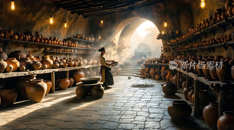 陶艺匠人匠心独运古朴窑洞陶器琳琅满目