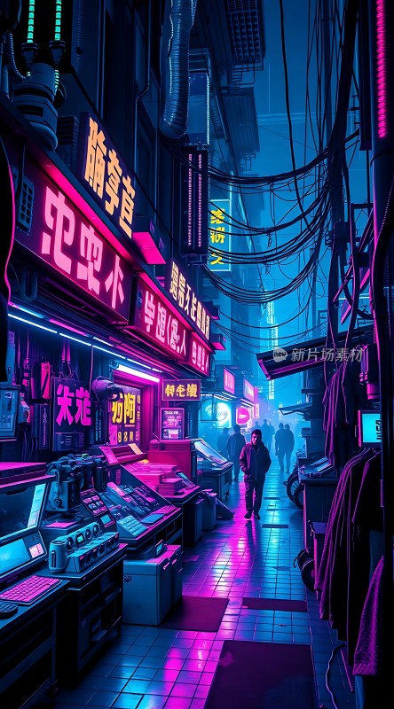 霓虹灯下的未来都市风情街