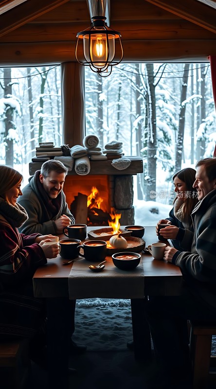 冬日暖炉旁温馨聚会