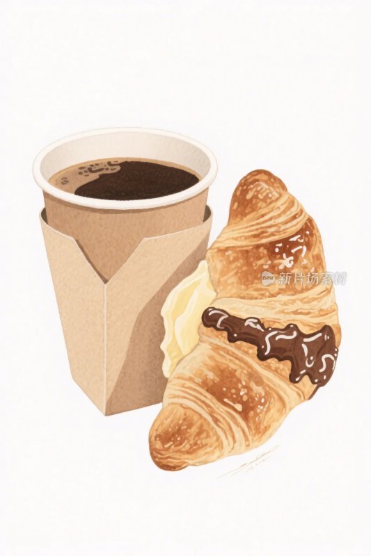 咖啡与可颂插画