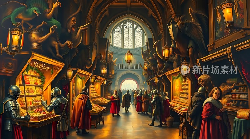 中世纪集市上的奇幻交易