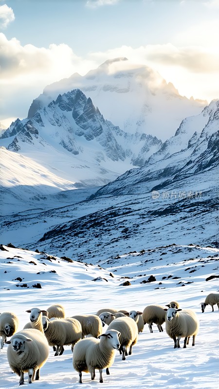 雪山下的羊群