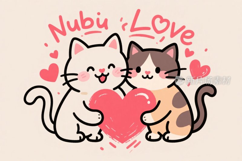 两只猫咪爱心插画