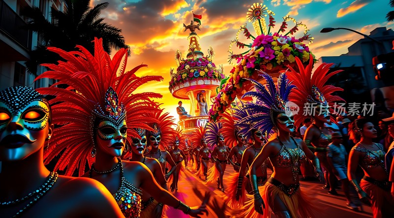 狂欢节之夜红蓝交织的盛宴