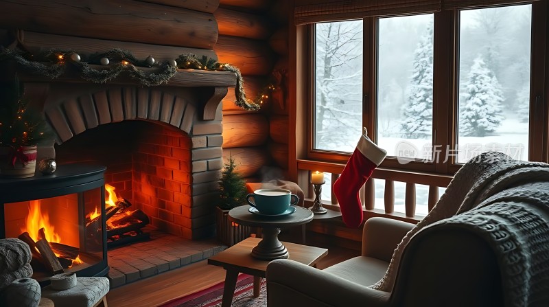 冬日暖炉旁的温馨圣诞时光