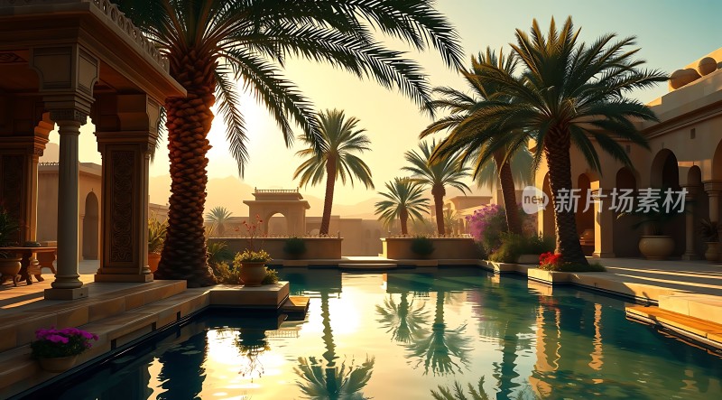 **阳光下的热带风情泳池**