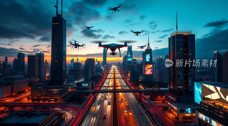 未来之城无人机与摩天大楼的交响曲