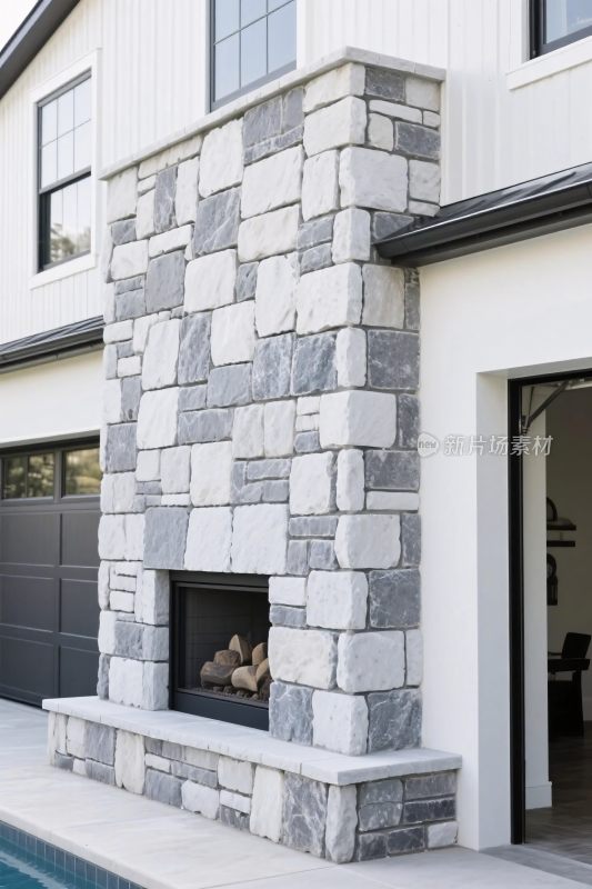 现代房屋石材壁炉外观