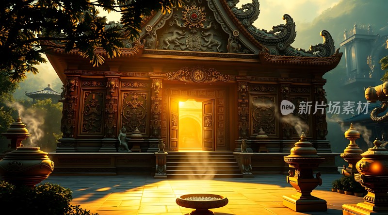 古寺晨曦金光闪耀
