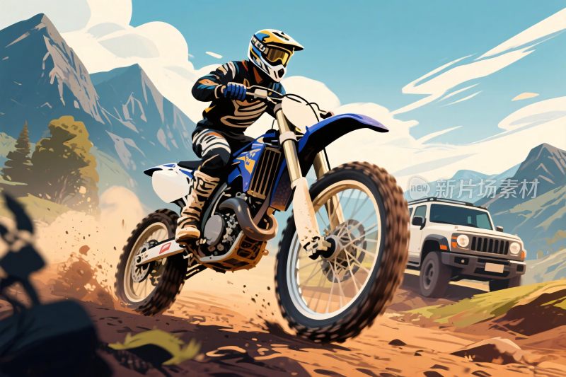 摩托车手山地越野骑行画面