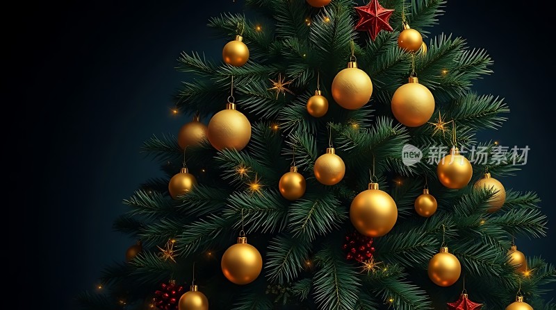金色圣诞树节日气氛浓厚