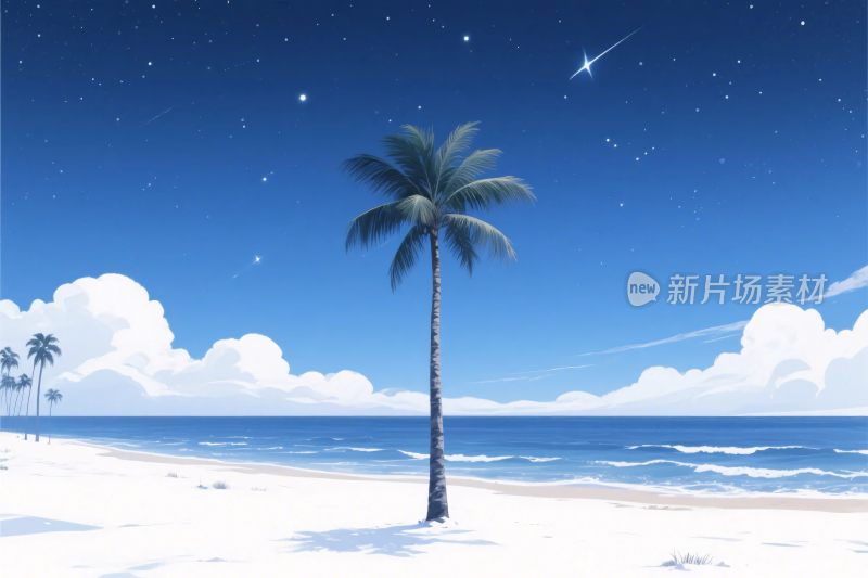 海边椰林夜景插画