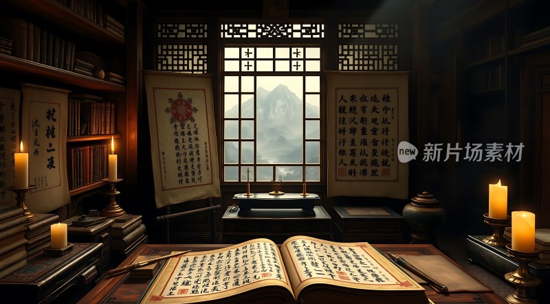 古风书房书卷与墨香交织的艺术空间