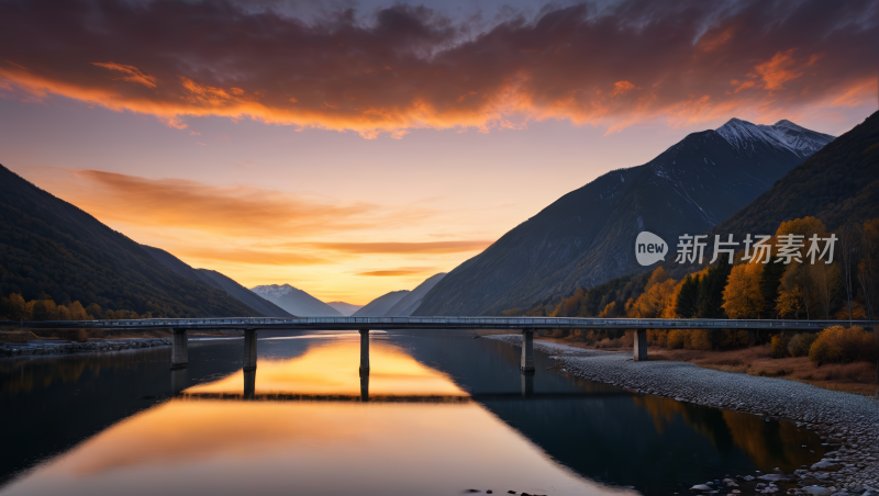 河上的一座桥高清风景图片