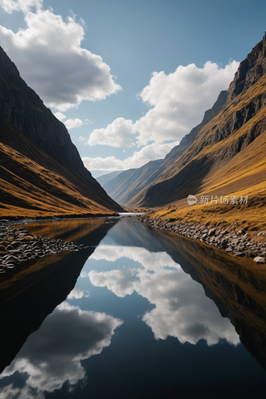 山中央一大片水域高清风景图片