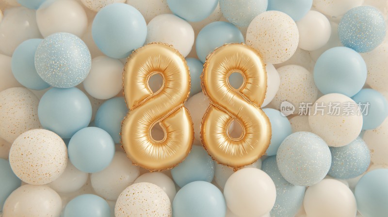 金数字气球置于多彩球中