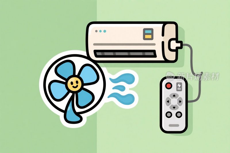 空调风扇遥控器卡通插画