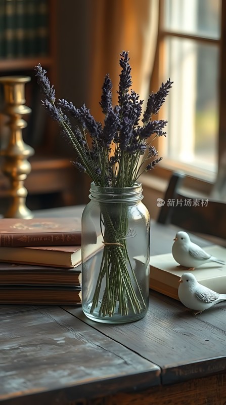 窗边书香伴薰衣草香