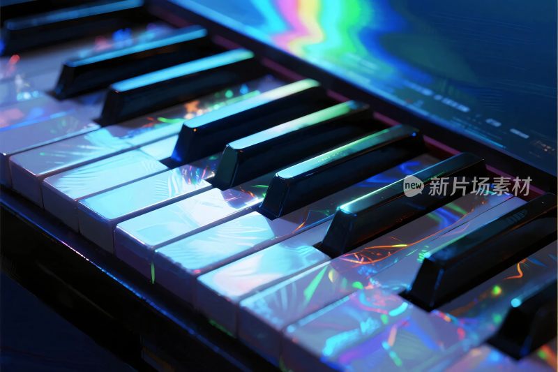 钢琴琴键炫彩特写