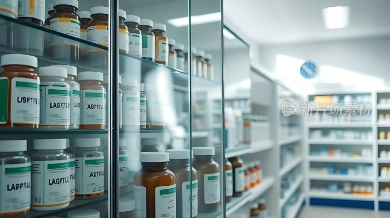药品陈列整齐药瓶排列有序环境整洁明亮