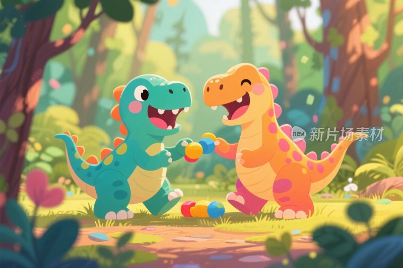 卡通恐龙森林插画