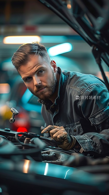 汽车维修师专注工作