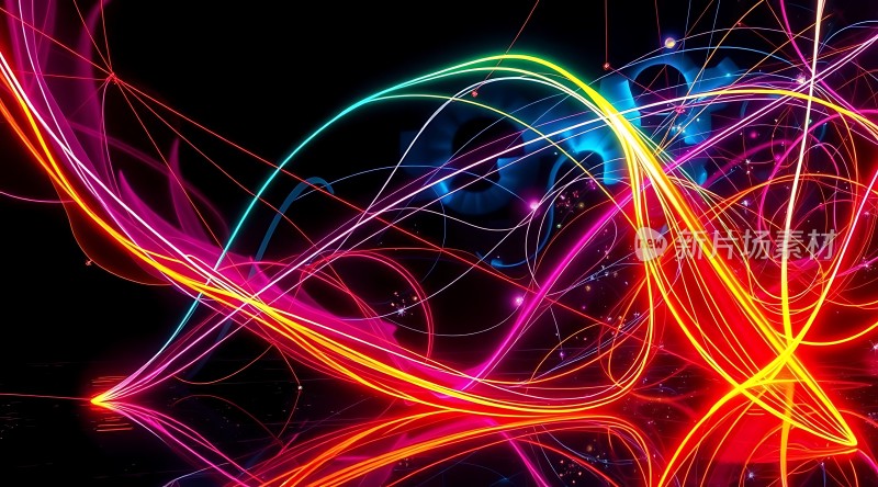 彩色光束交织的炫目视觉效果