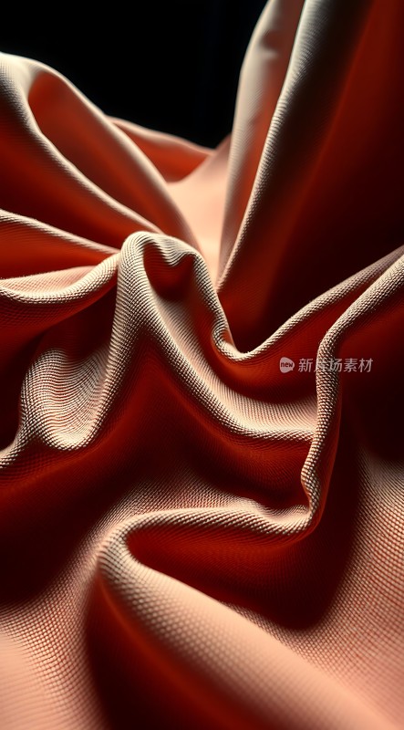 红色布料细节特写展现柔软质感和光影效果