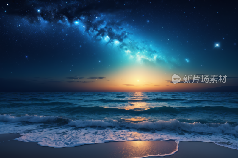 海洋上的星空有波浪和明亮的星星高清图片