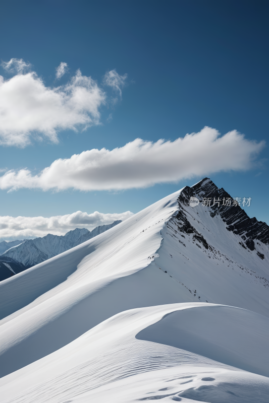 一座被雪覆盖的高山清风景摄影图片