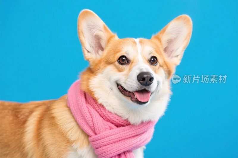 柯基犬戴粉色围巾