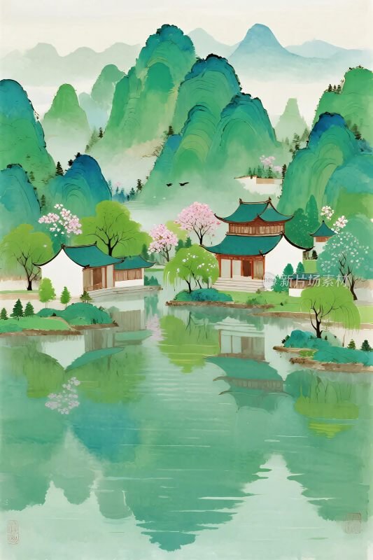 传统山水风景插画