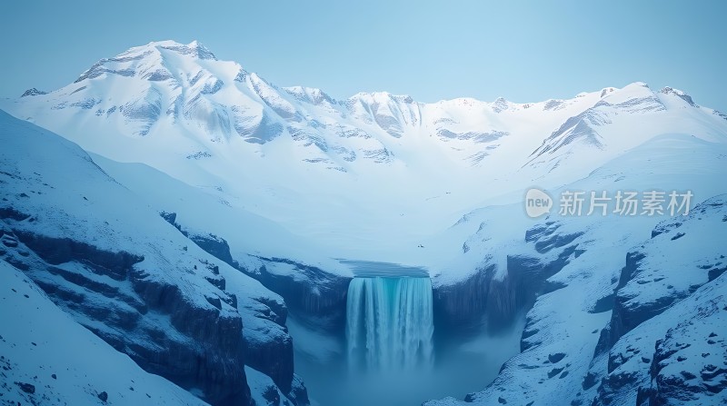 冰封瀑布雪山环绕神秘而壮丽