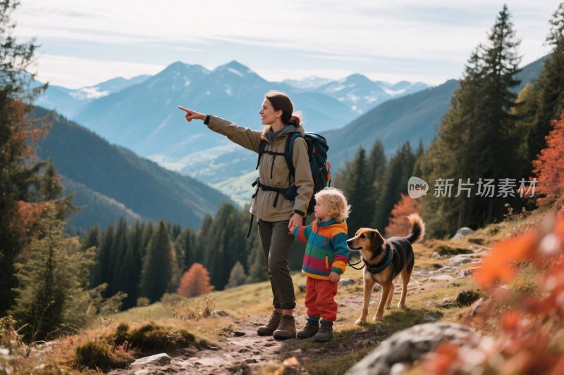 户外山林家庭徒步