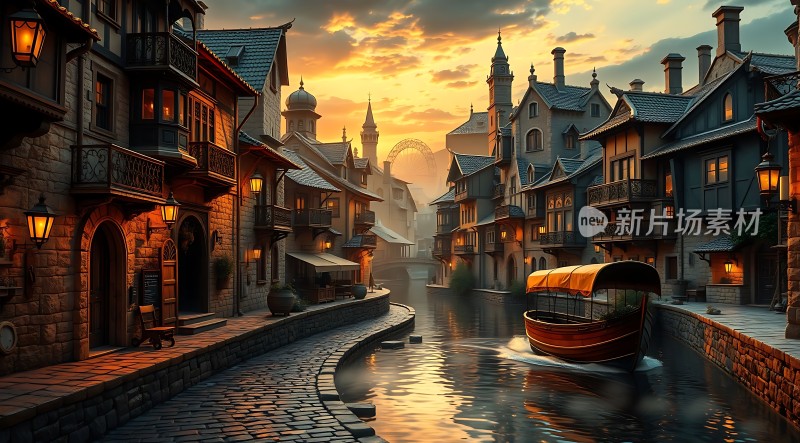 日落下的梦幻水乡