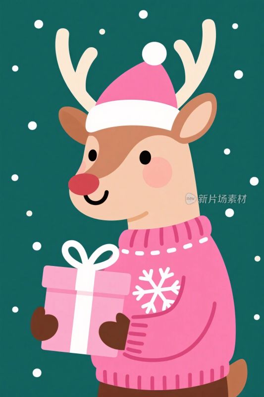 圣诞主题卡通驯鹿插画